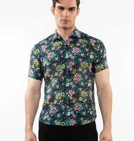 Postmarc CAP25 46039 Printed Cotton Silk Short Sleeves Woven Shirt Navy / Teal Floral