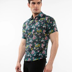 Postmarc CAP25 46039 Printed Cotton Silk Short Sleeves Woven Shirt Navy / Teal Floral