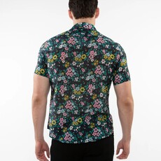 Postmarc CAP25 46039 Printed Cotton Silk Short Sleeves Woven Shirt Navy / Teal Floral