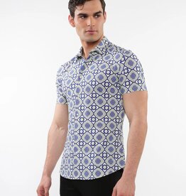 Postmarc CAP25 76097 Printed Performance Short Sleeves Stretch Shirt Blue / Cream Tiles