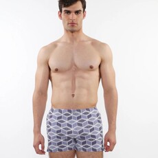 Postmarc CAP25 6018 - 40 Printed Seersucker Swim Short w/ Mesh Liner Purple / Periwinkle Cubes
