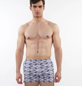 Postmarc CAP25 6018 - 40 Printed Seersucker Swim Short w/ Mesh Liner Purple / Periwinkle Cubes