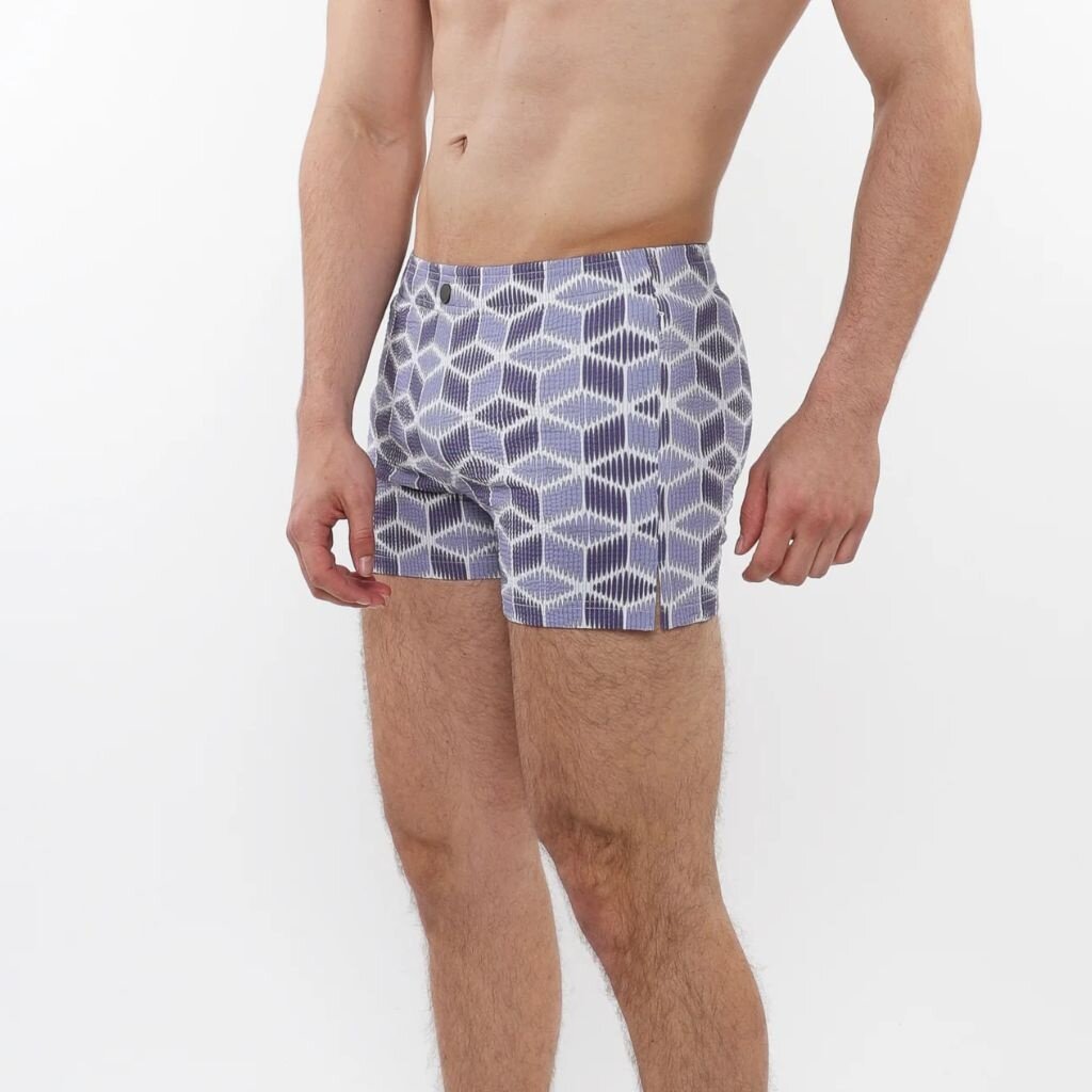 Postmarc CAP25 6018 - 40 Printed Seersucker Swim Short w/ Mesh Liner Purple / Periwinkle Cubes