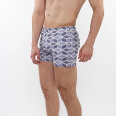 Postmarc CAP25 6018 - 40 Printed Seersucker Swim Short w/ Mesh Liner Purple / Periwinkle Cubes