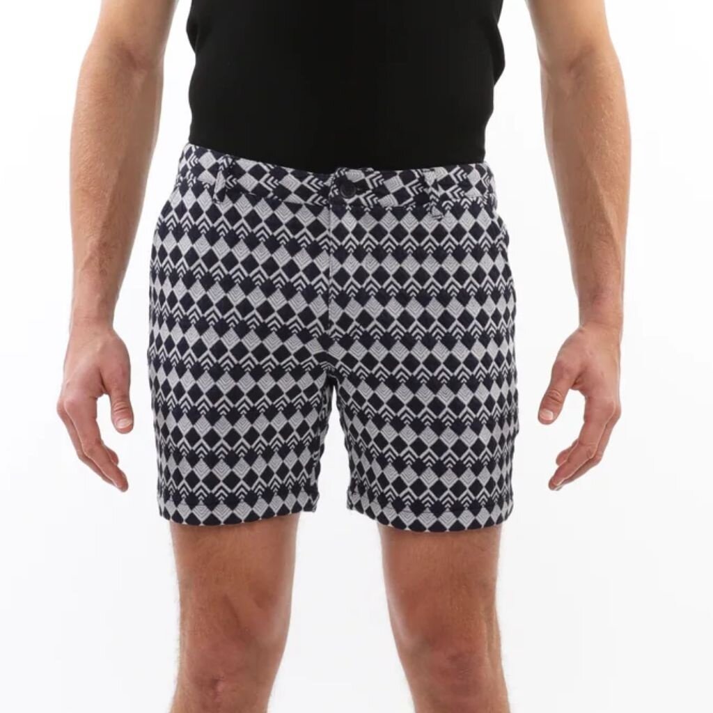 Postmarc CAP25 2537 Textured Jacquard Stretch Chino Shorts Navy Diamonds