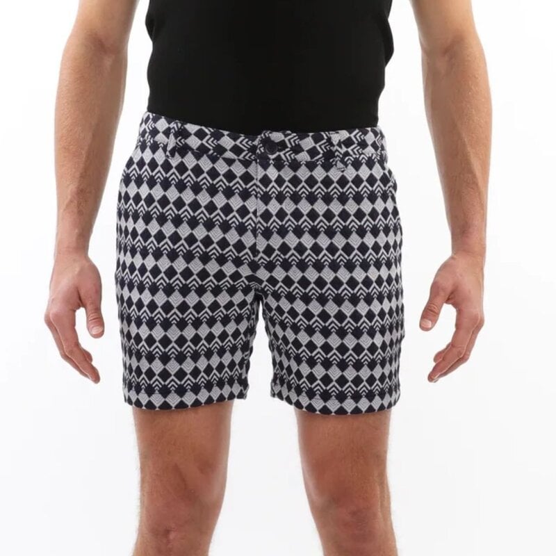 Postmarc CAP25 2537 Textured Jacquard Stretch Chino Shorts Navy Diamonds