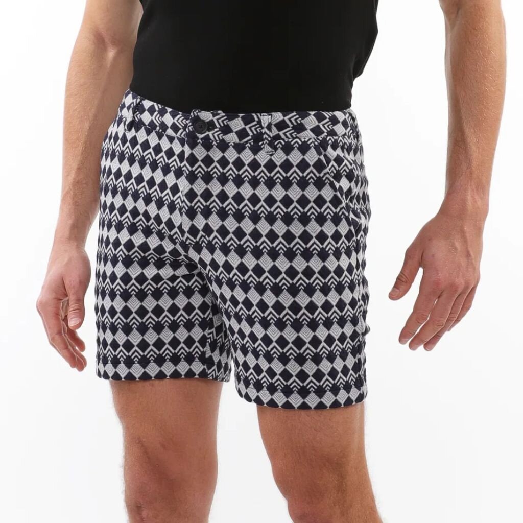 Postmarc CAP25 2537 Textured Jacquard Stretch Chino Shorts Navy Diamonds