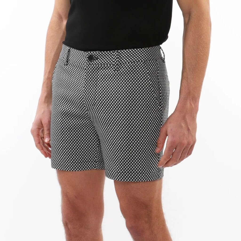 Postmarc CAP25 2535 - 02 Textured Jacquard Stretch Chino Shorts Black / White Spiral