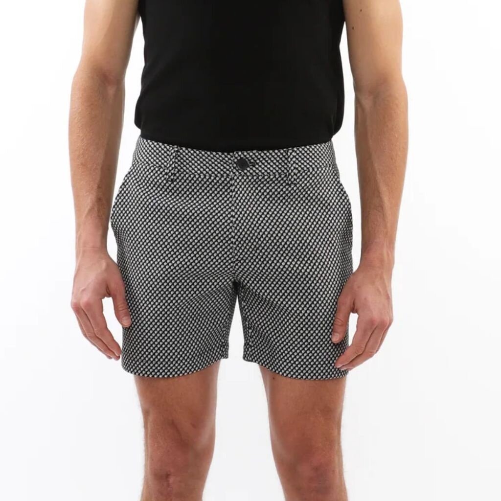 Postmarc CAP25 2535 - 02 Textured Jacquard Stretch Chino Shorts Black / White Spiral