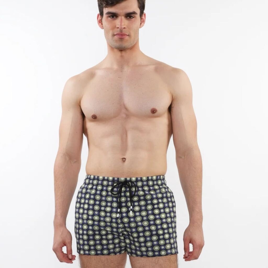 Postmarc CAP25 6002 - 56 Printed Swim Shorts W/ Mesh Lining Navy / Sage Circles