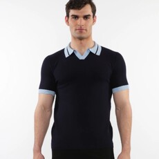 Postmarc CAP25 16315 Silk Tencel Open Collar Textured Knit Polo W / Contrast Ribbing