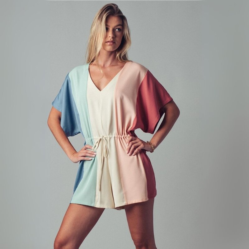 Urban Daizy SUM25 Multi Color Block V-Neck Romper