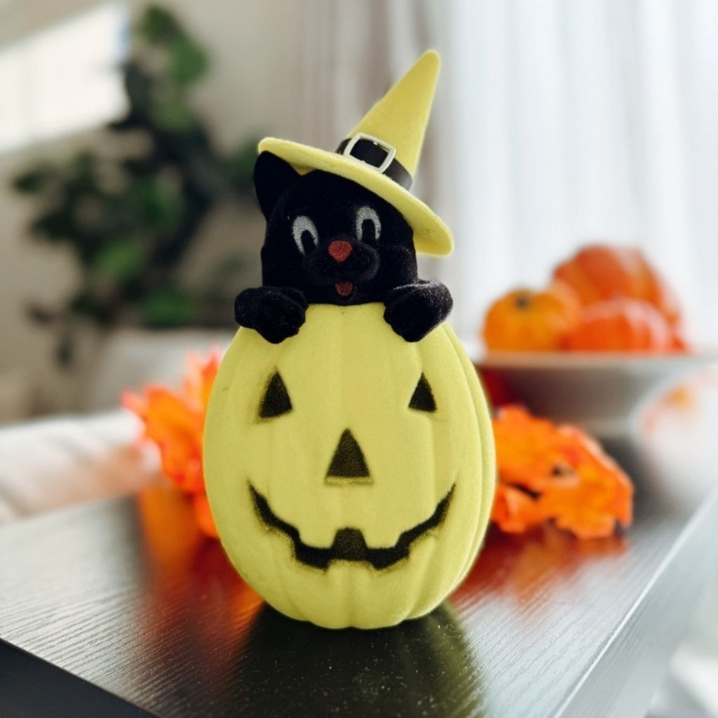 ダイカット  ハロウィン HLWN25 10in Flocked Cat in Pumpkin - Peepa's