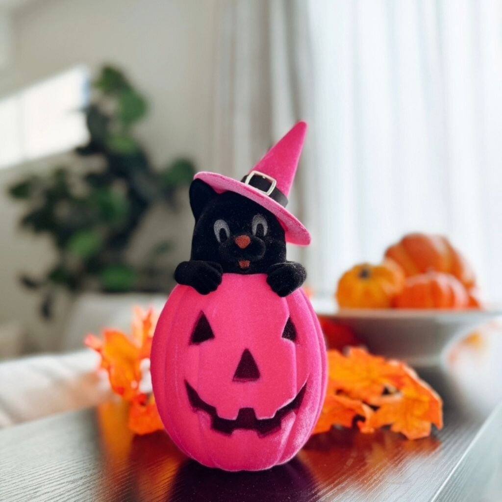 ダイカット  ハロウィン HLWN25 10in Flocked Cat in Pumpkin - Peepa's