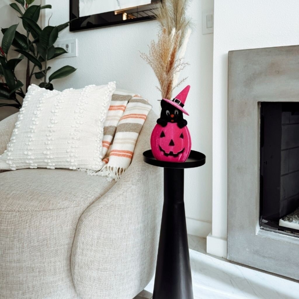 180 Degrees HLWN25 10in Flocked Cat in Pumpkin