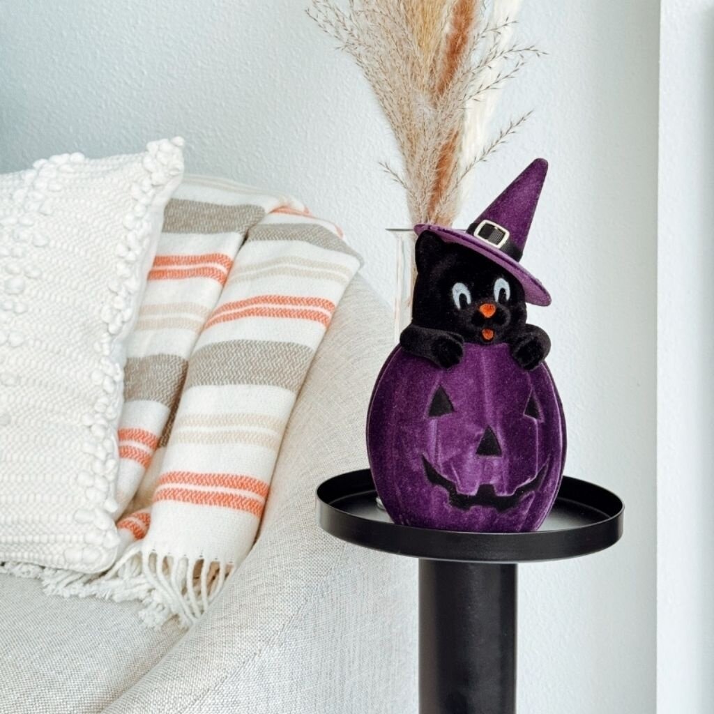 ダイカット  ハロウィン HLWN25 10in Flocked Cat in Pumpkin - Peepa's