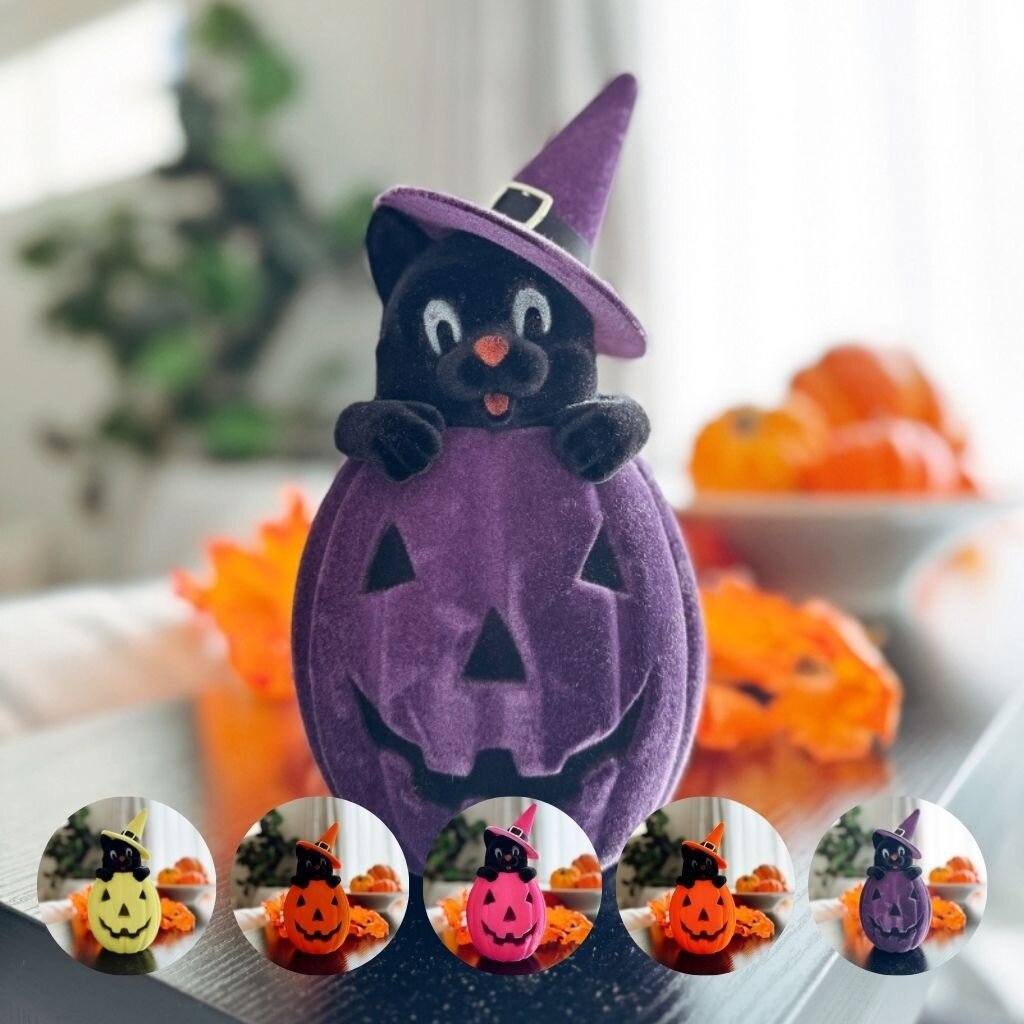 180 Degrees HLWN25 10in Flocked Cat in Pumpkin