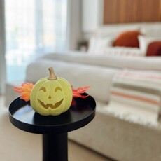 180 Degrees HLWN25 4.5in Flocked Jack O Lantern Gold Stem