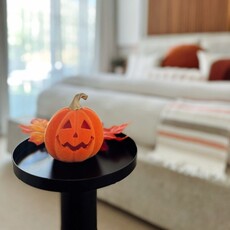 180 Degrees HLWN25 4.5in Flocked Jack O Lantern Gold Stem