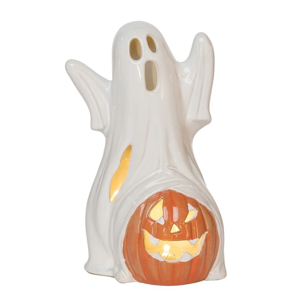 C+F Home HLWN25 Halloween Ghost with Jack O Lantern Figurine