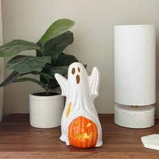 C+F Home HLWN25 Halloween Ghost with Jack O Lantern Figurine
