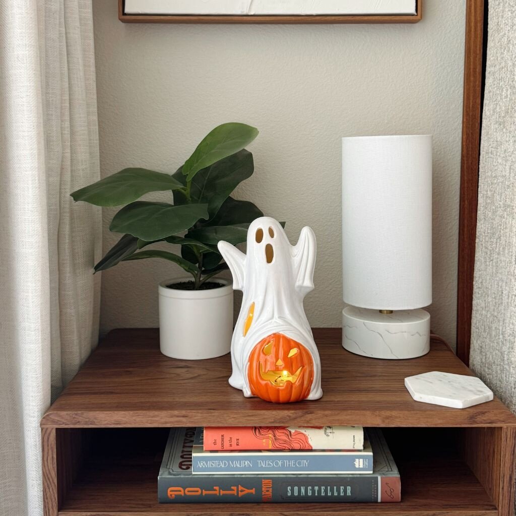 C+F Home HLWN25 Halloween Ghost with Jack O Lantern Figurine