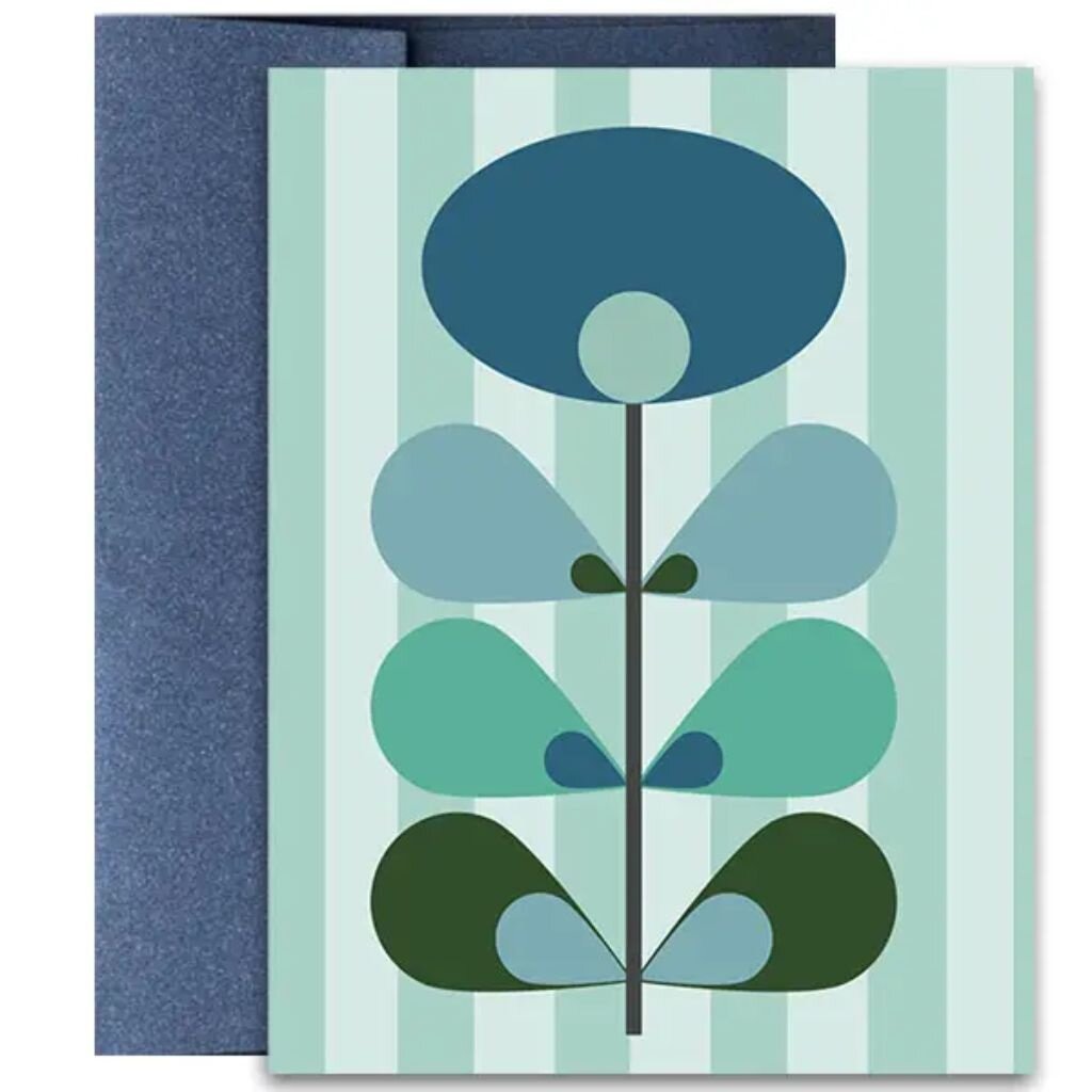 Mod Lounge Paper Co. Mod Flower Blue Mid Century Modern Blank Notecard