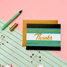 Mod Lounge Paper Co. Teal Stripe and Gold Mid Century Modern Thank You Card Set