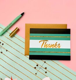 Mod Lounge Paper Co. Teal Stripe and Gold Mid Century Modern Thank You Card Set