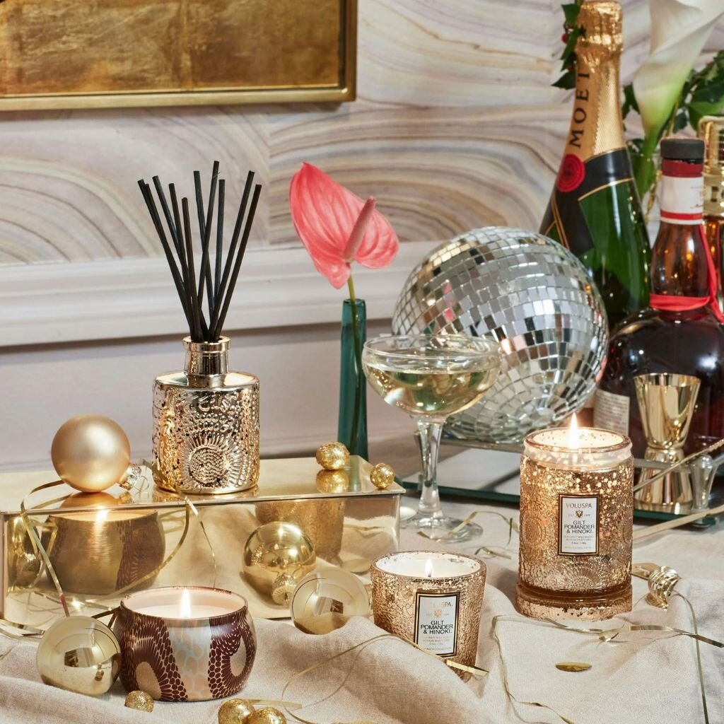 Voluspa Gilt Pomander & Hinoki Diffuser 100ml