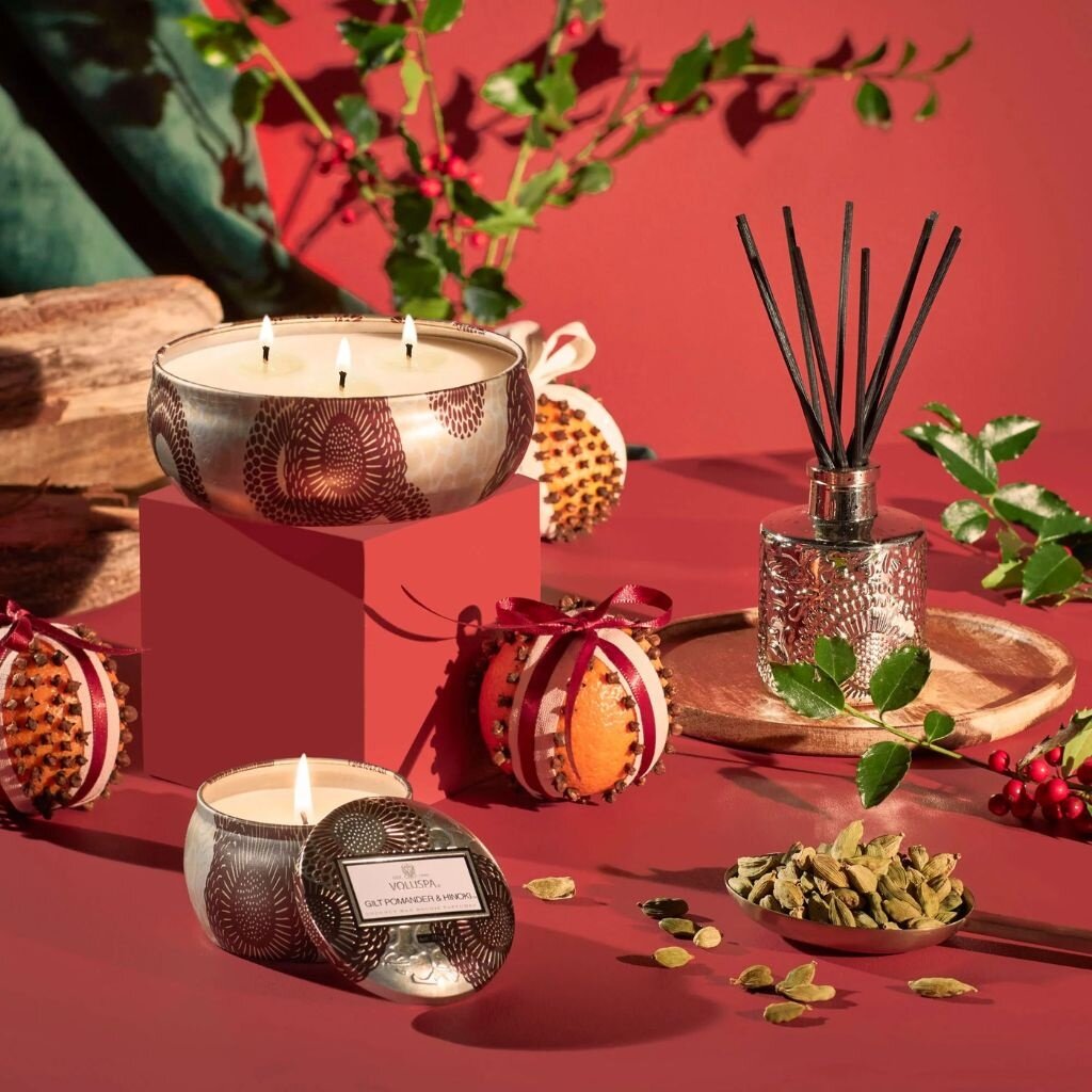 Voluspa Gilt Pomander & Hinoki Mini Tin Candle