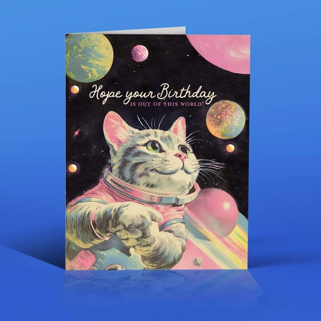 Offensive & Delightful NW23 Out of This World Cat Birthday Card