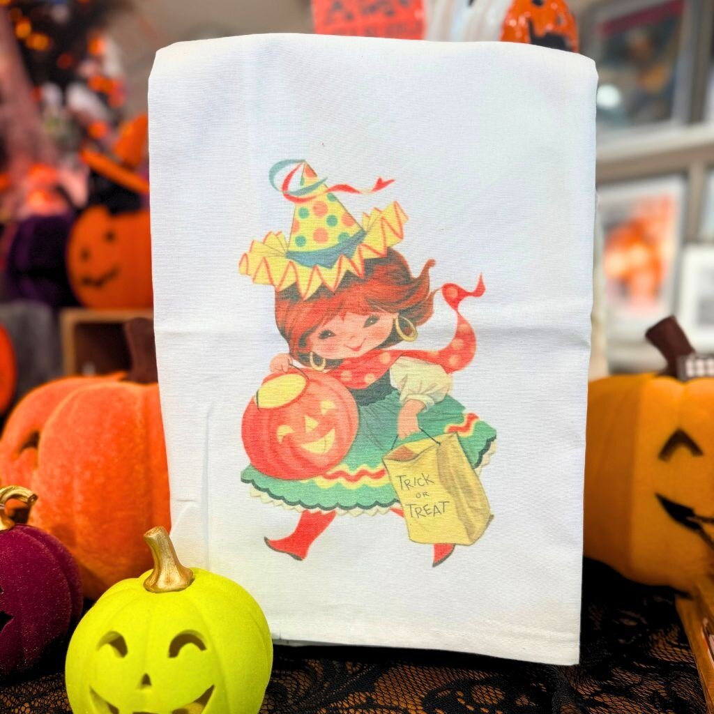 Dejavu And New Vintage Halloween Girl Tea Towel