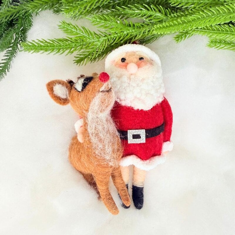 Cody Foster Santa & Rudolph Felt Ornament