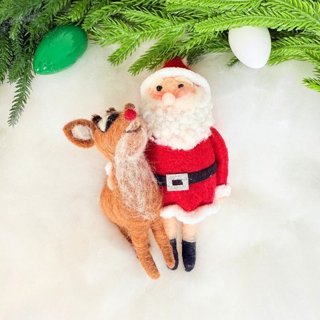 Cody Foster Santa & Rudolph Felt Ornament