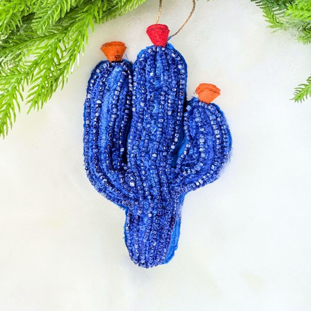 180 Degrees Beaded Cactus Orn, 6 Asst, 5.75"