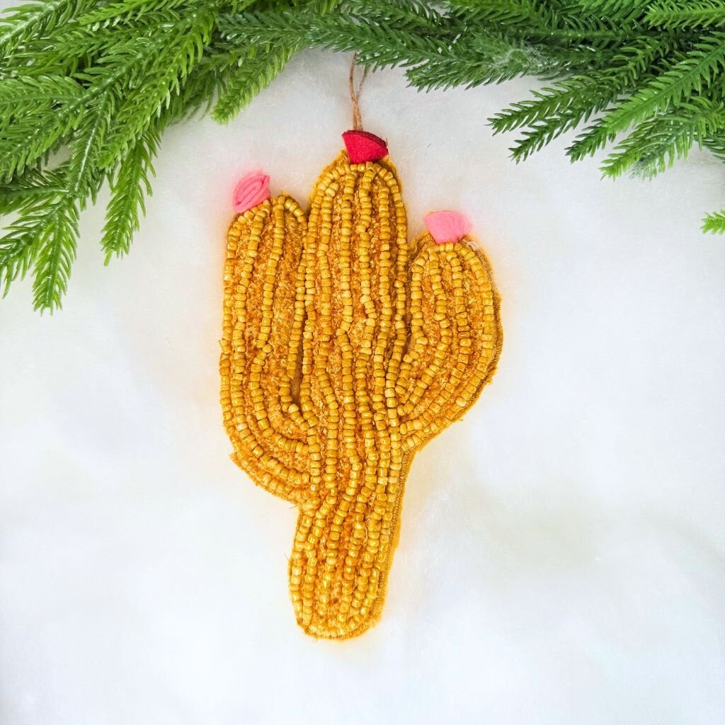 180 Degrees Beaded Cactus Orn, 6 Asst, 5.75"