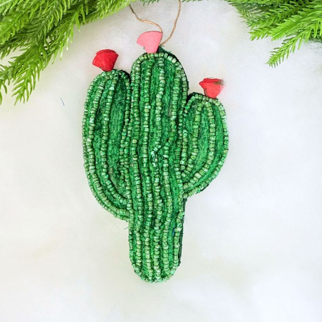 180 Degrees Beaded Cactus Orn, 6 Asst, 5.75"
