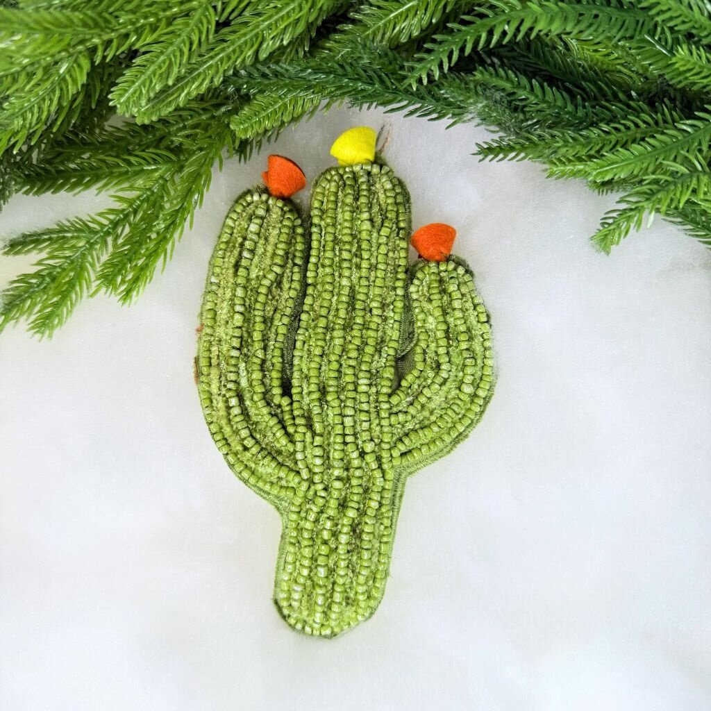 180 Degrees Beaded Cactus Orn, 6 Asst, 5.75"