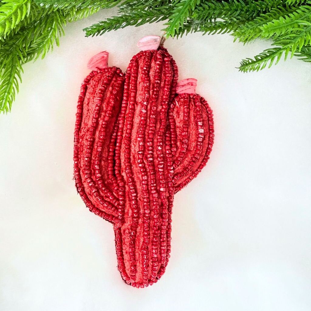 180 Degrees Beaded Cactus Orn, 6 Asst, 5.75"