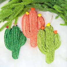 180 Degrees Beaded Cactus Orn, 6 Asst, 5.75"