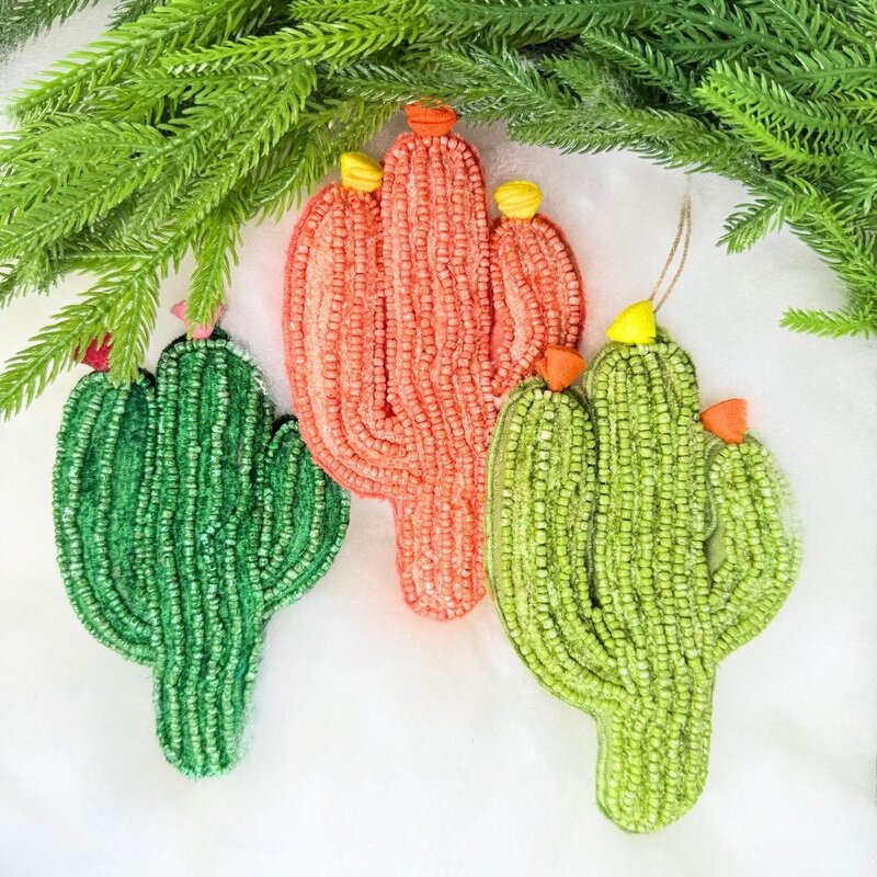 180 Degrees Beaded Cactus Orn, 6 Asst, 5.75"