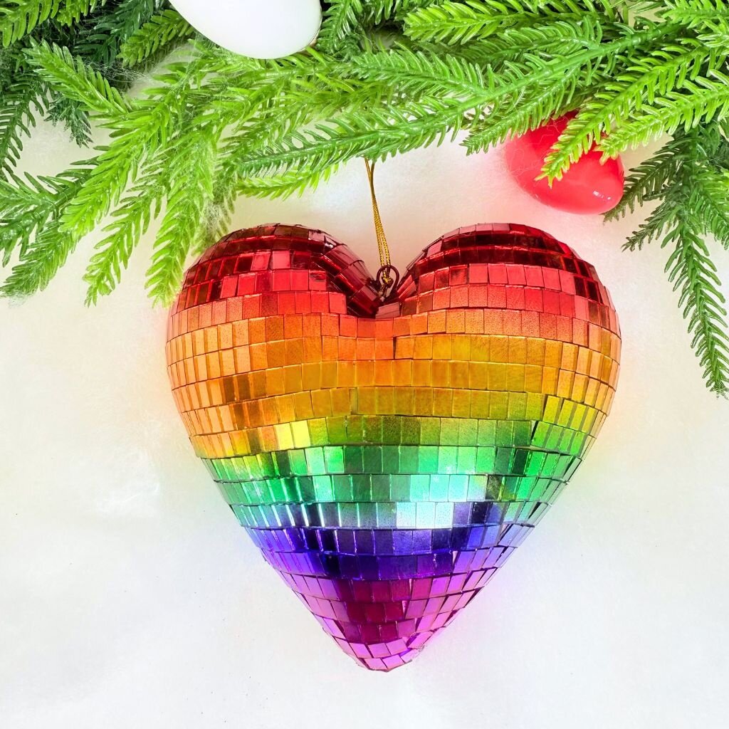 Cody Foster Rainbow Disco Heart Ornament