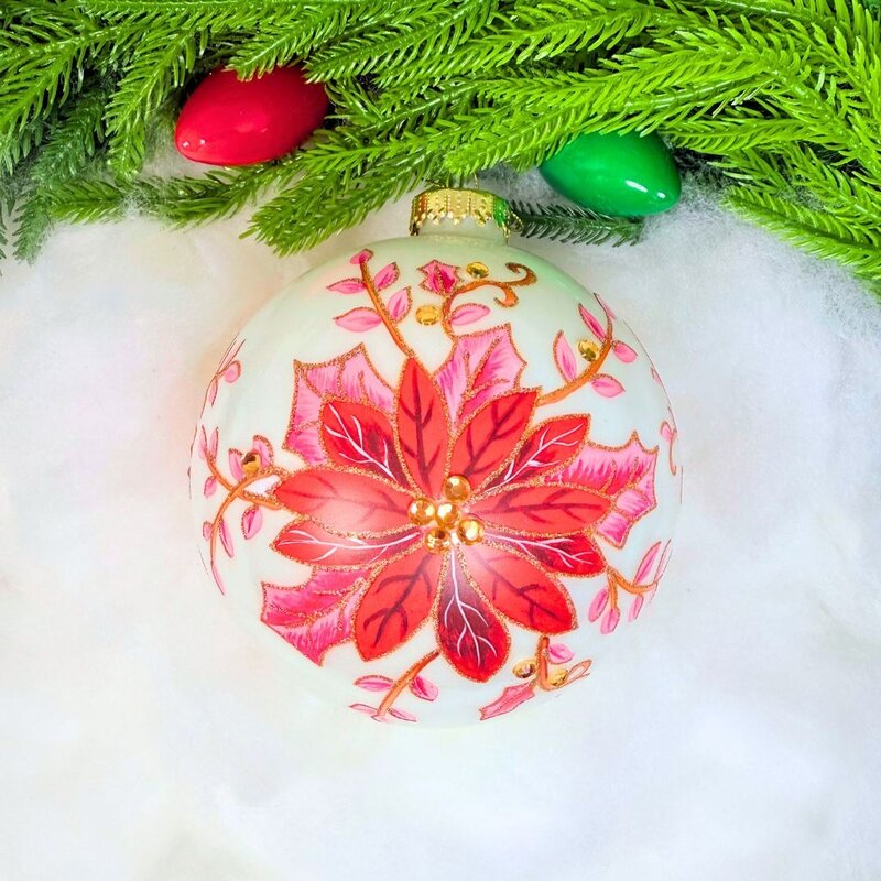 180 Degrees Poinsettia Ball Glass Ornament