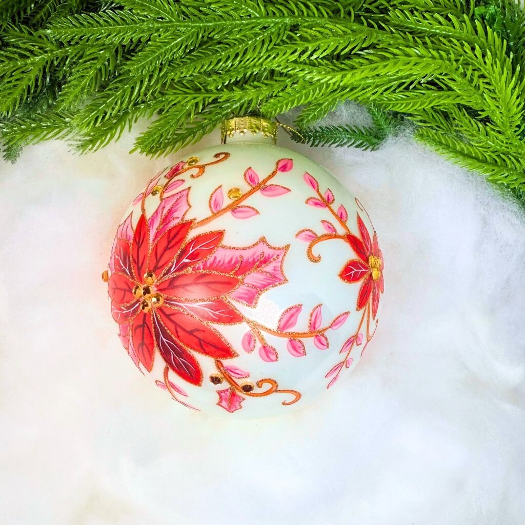 180 Degrees Poinsettia Ball Glass Ornament