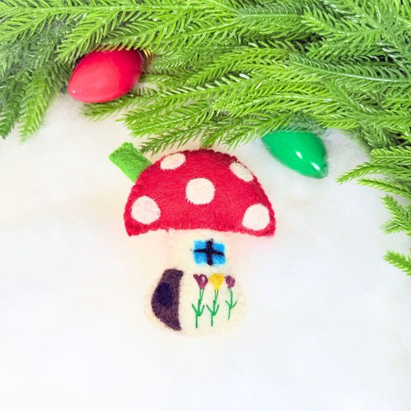 Ornaments 4 Orphans Mushroom House Felt Wool Christmas Ornament