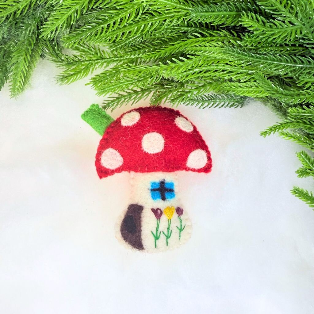 Ornaments 4 Orphans Mushroom House Felt Wool Christmas Ornament