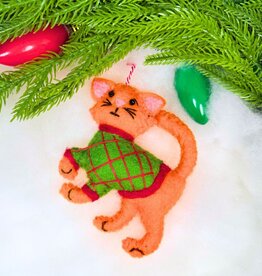 Ornaments 4 Orphans Orange Cat in Sweater Felt Wool Christmas Ornament