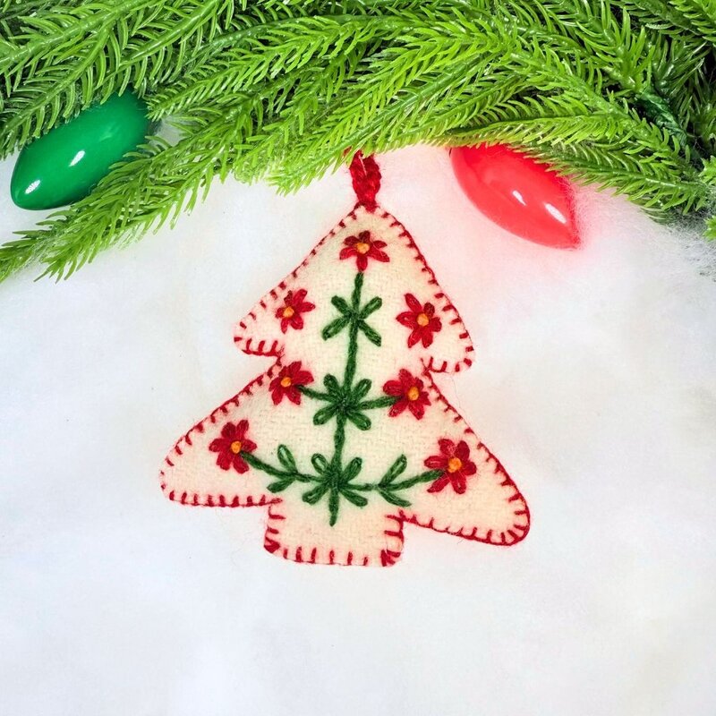 Ornaments 4 Orphans White Tree Embroidered Wool Christmas Ornament