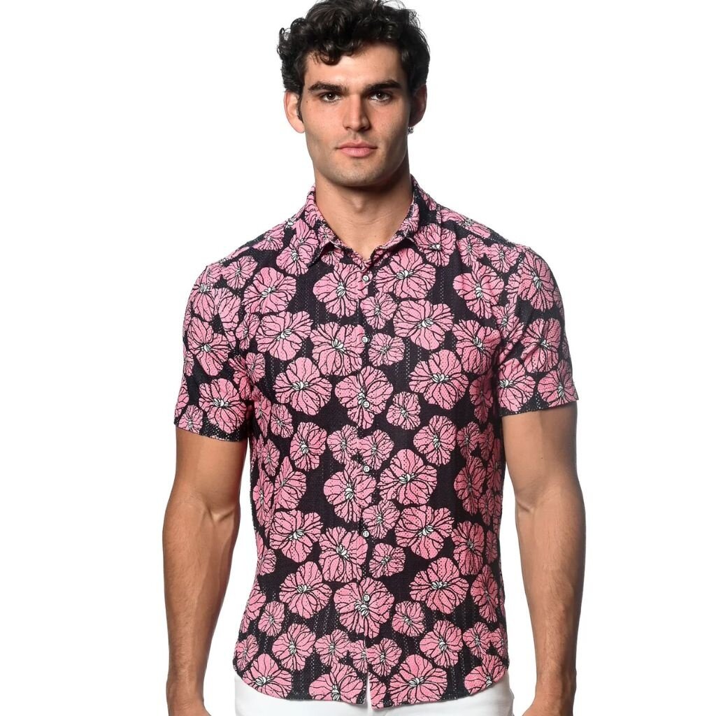 ST33LE (Steele) SP25 ST 48056 Pink/Black Floral Open Knit Shirt